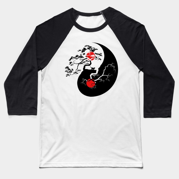 Ying Yang - Bonsai Cat Baseball T-Shirt by The Blue Box